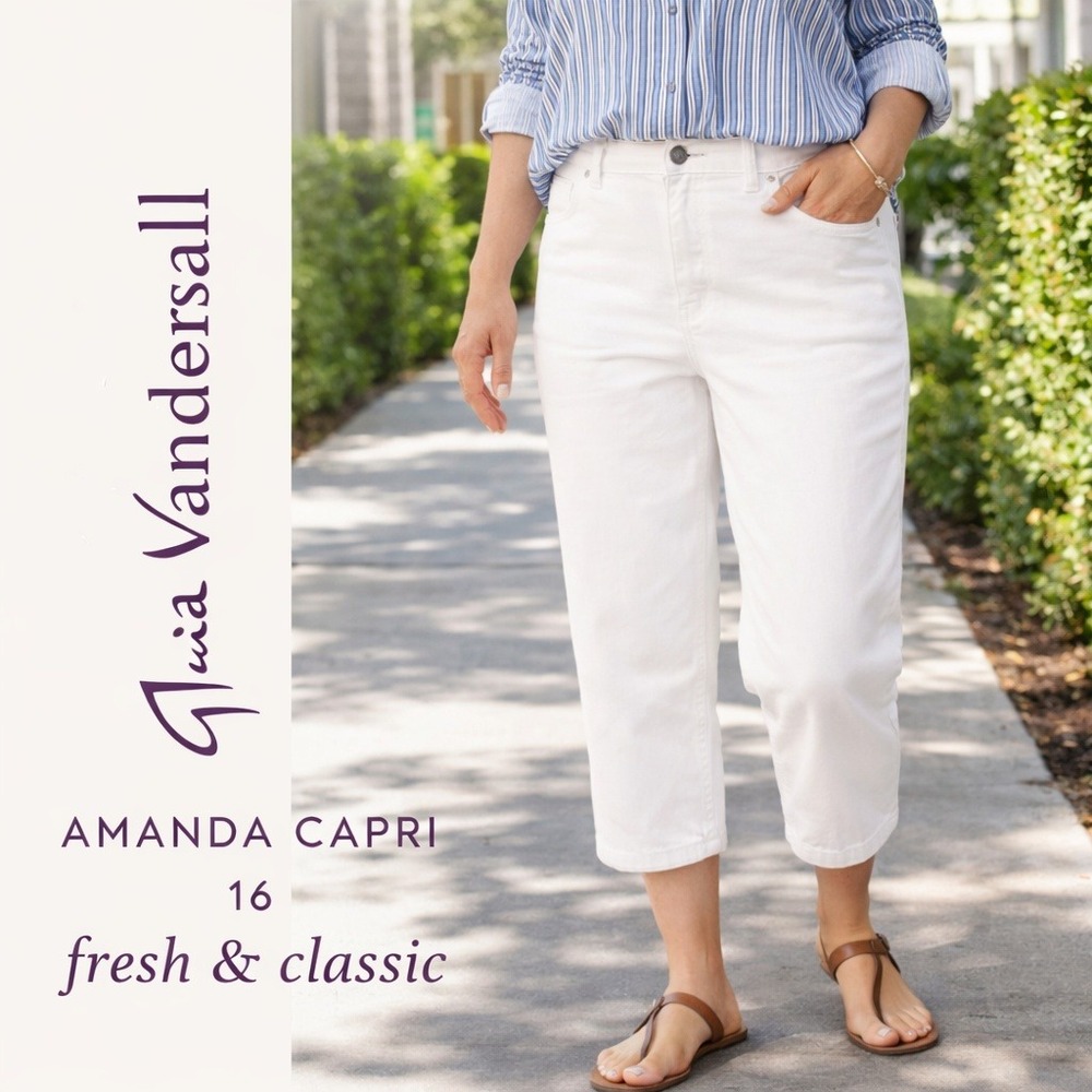 Gloria Vanderbilt Amanda Capri Pants White Denim High Rise Stretch Womens 16